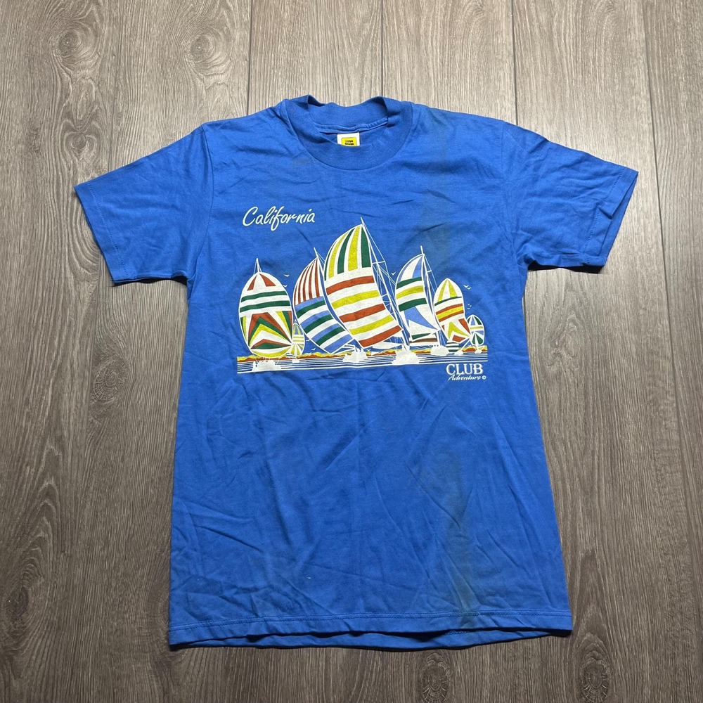 Vintage California Club Adventure 1980s T Shirt Medium Blue Single Stitch Surfer